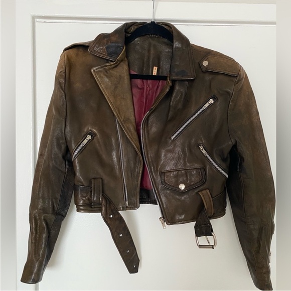 Jackets & Blazers - Unisex Brown Leather Moto Jacket